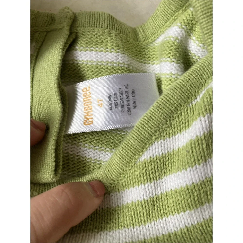 Gymboree Cherry Cute Green White Striped Sweater Dress 4T Boho Heritage Cotton‎